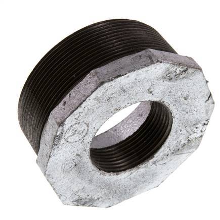 R 3'' x Rp 1 1/2'' M/F Verzinkt Gietijzeren Verloopring 25 Bar