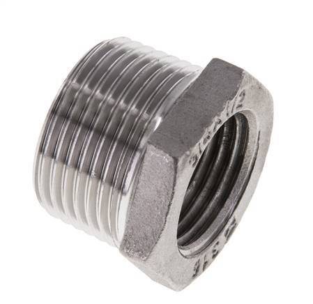3/4'' NPT x 1/2'' NPT M/F RVS Verloopring 16 Bar