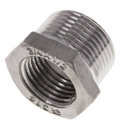 3/4'' NPT x 1/2'' NPT M/F RVS Verloopring 16 Bar