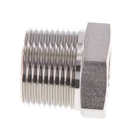 1'' NPT x 1/2'' NPT M/F RVS Verloopring 140 Bar - Hydrauliek