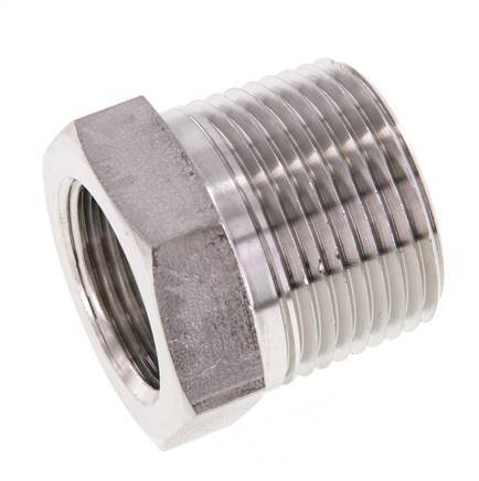 1'' NPT x 3/4'' NPT M/F RVS Verloopring 140 Bar - Hydrauliek