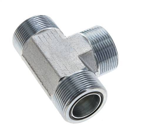 UN 1-11/16''-12 Male Zinc plated Steel Tee ORFS 250 Bar - Hydraulic