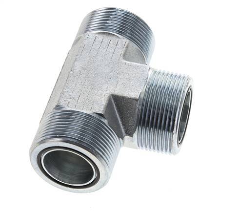 UN 1-11/16''-12 Male Zinc plated Steel Tee ORFS 250 Bar - Hydraulic