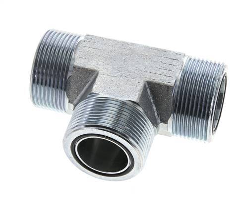 UN 1-11/16''-12 Male Zinc plated Steel Tee ORFS 250 Bar - Hydraulic