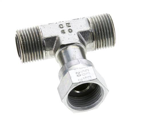 UN 13/16''-16 M/F Zinc plated Steel Tee ORFS with union nut 630 Bar - Hydraulic