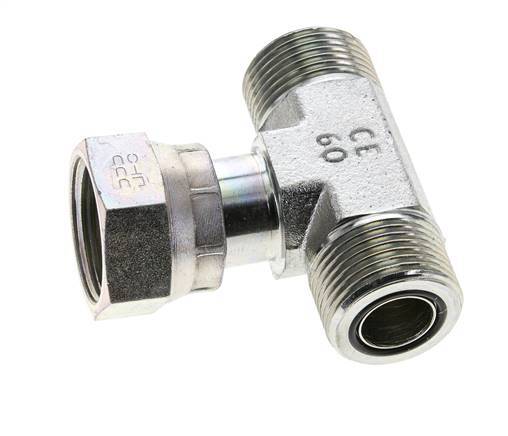 UN 1-3/16''-12 M/F Verzinkt Stalen T-stuk ORFS met wartelmoer 400 Bar - Hydrauliek
