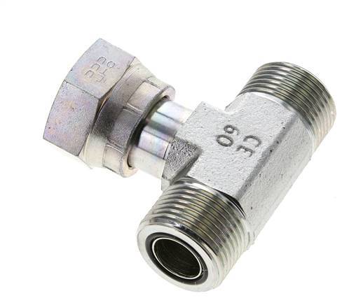 UN 1-3/16''-12 M/F Verzinkt Stalen T-stuk ORFS met wartelmoer 400 Bar - Hydrauliek