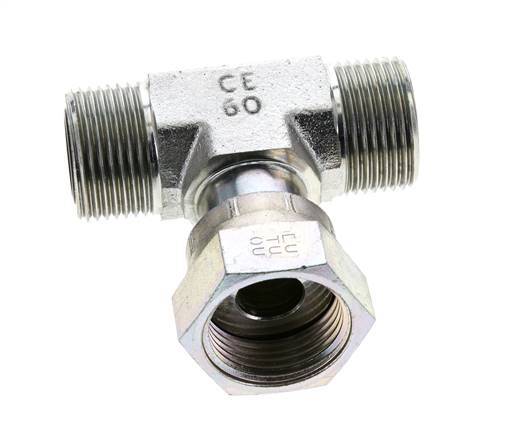 UN 1-3/16''-12 M/F Zinc plated Steel Tee ORFS with union nut 400 Bar - Hydraulic