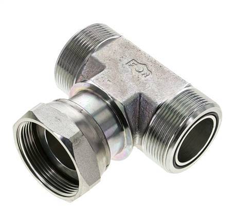 UN 2''-12 M/F Zinc plated Steel Tee ORFS with union nut 250 Bar - Hydraulic