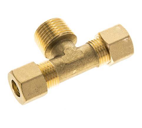 R 1/2'' Male x 10mm Brass Tee Compression Fitting 95 Bar DIN EN 1254-2