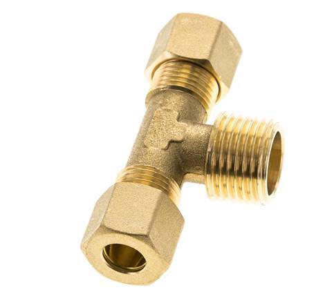 R 1/2'' Buitendraad x 10mm Messing T-stuk Knelfitting 95 Bar DIN EN 1254-2