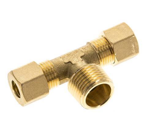 R 1/2'' Buitendraad x 10mm Messing T-stuk Knelfitting 95 Bar DIN EN 1254-2