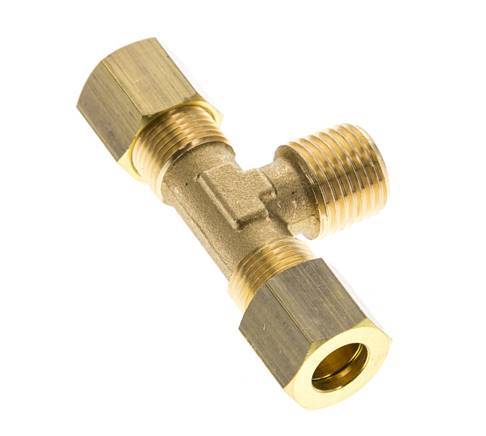 R 1/4'' Buitendraad x 8mm Messing T-stuk Knelfitting 135 Bar DIN EN 1254-2