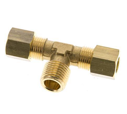 R 1/4'' Buitendraad x 8mm Messing T-stuk Knelfitting 135 Bar DIN EN 1254-2
