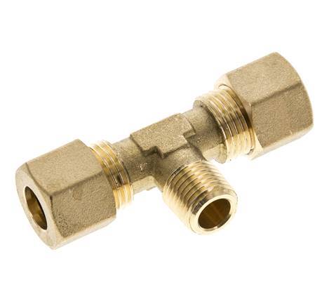 R 1/4'' Buitendraad x 10mm Messing T-stuk Knelfitting 95 Bar DIN EN 1254-2