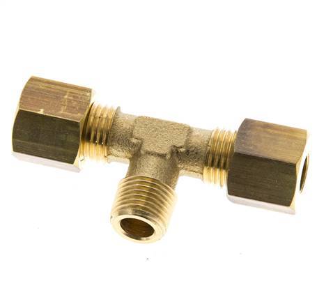 R 1/8'' Buitendraad x 6mm Messing T-stuk Knelfitting 150 Bar DIN EN 1254-2