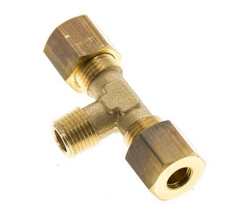 R 1/8'' Buitendraad x 6mm Messing T-stuk Knelfitting 150 Bar DIN EN 1254-2