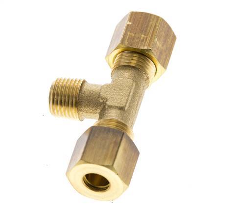 R 1/8'' Buitendraad x 6mm Messing T-stuk Knelfitting 150 Bar DIN EN 1254-2