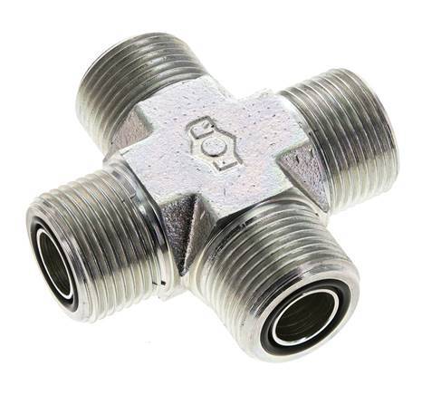 UNS 1''-14 Male Zinc plated Steel Cross ORFS 400 Bar - Hydraulic