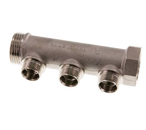 G 1'' x 3xG 1/2'' F/M/M Vernikkeld Messing Verdeelstang 10 Bar