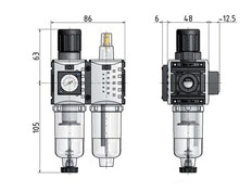 FRL 2-Part G1/4'' 800 l/min 0.2-4.0bar/3-58psi Auto Metal Futura 0