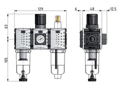 FRL G1/4'' 800l/min 0,5-10,0bar/7-145psi 40 mm Manometer Futura 0