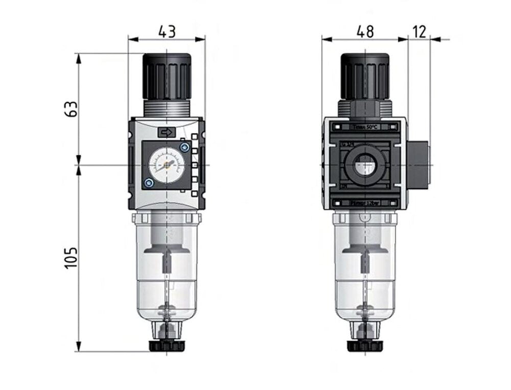 Filter-Regelaar G1/4'' 1000l/min 0,5-10,0bar/7-145psi 40 mm Manometer Futura 0