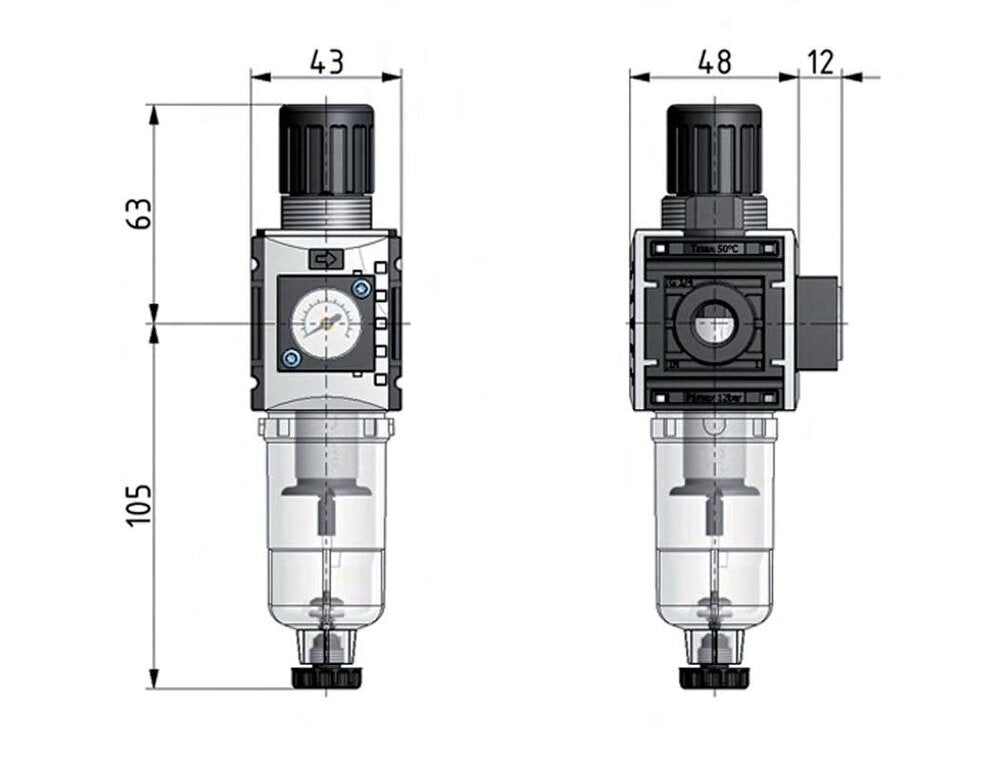 Filter-Regulator G1/4'' 1000 l/min 0.2-4.0bar/3-58psi Auto 40 mm Pressure Gauge Metal Futura 0