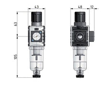 Filter-Regulator G1/4'' 1000 l/min 0.2-4.0bar/3-58psi Auto 40 mm Pressure Gauge Metal Futura 0