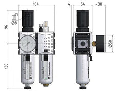 FRL 2-Delig G1/4'' 1750l/min 0.1-1.0bar/1-14psi Semi-Auto Metalen Futura 1