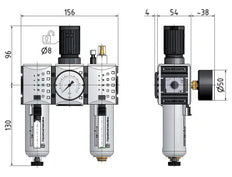 FRL 3-Part G1/4'' 1750 l/min 0.5-10.0bar/7-145psi Semi-Auto Metal Futura 1
