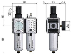 FRL 2-Part G3/4'' 12000 l/min 0.5-10.0bar/7-145psi Semi-Auto Polycarbonate Futura 4