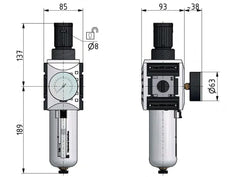 Filter-Regulator G1'' 13000 l/min 0.5-10.0bar/7-145psi Semi-Auto Metal Futura 4