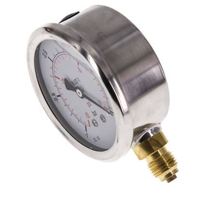 1..0 Bar Glycerine Manometer RVS/Messing 63 mm Klasse 1.6 Onderaansluiting