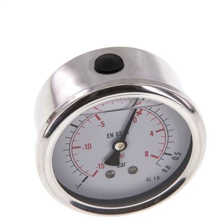 1..0.6 Bar Glycerine Manometer Achteraansluiting RVS/Messing 63 mm Klasse 1.6