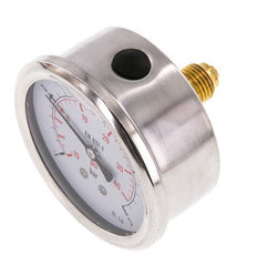 -1..3 Bar (-15..44 psi) Glycerin Pressure Gauge Rear Stainless steel/Brass 63 mm Class 1.6