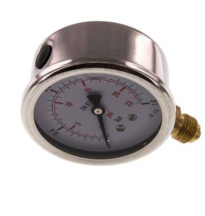 0..1.6 Bar Glycerine Manometer RVS/Messing 63 mm Klasse 1.6 Onderaansluiting
