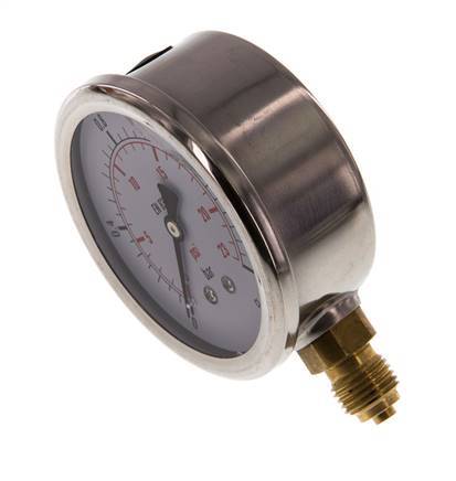 0..1.6 Bar (0..23 psi) Glycerin Pressure Gauge Below Stainless steel/Brass 63 mm Class 1.6
