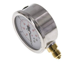 0..40 Bar Glycerine Manometer RVS/Messing 63 mm Klasse 1.6 Onderaansluiting