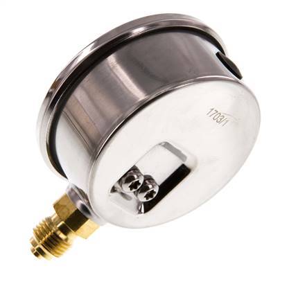 0..60 Bar Glycerine Manometer RVS/Messing 63 mm Klasse 1.6 Onderaansluiting