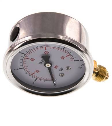 0..6 Bar (0..87 psi) Glycerin Pressure Gauge Below Stainless steel/Brass 63 mm Class 1.6