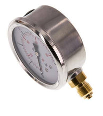 0..6 Bar Glycerine Manometer RVS/Messing 63 mm Klasse 1.6 Onderaansluiting