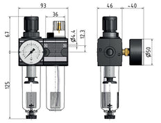 FRL 2-Delig G3/8'' 1200l/min 0.2-6.0bar/3-87psi Semi-Automatische Cilinder Vergrendeling Polycarbonaat Multifix 1