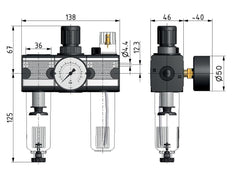 FRL 3-Delig G3/8'' 1200l/min 0.5-10.0bar/7-145psi Semi-Automatische Beschermkooi Polycarbonaat Multifix 1