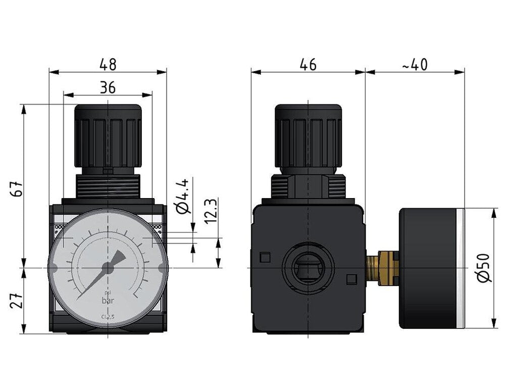 Precisie Drukregelaar G1/4'' 2100l/min 0.5-16.0bar/7-232psi Zink Spuitgiet Cilinderslot Multifix 1