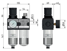 FRL 2-Delig G1/2'' 5800l/min 0.5-10.0bar/7-145psi Auto Polycarbonaat Multifix 2