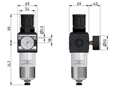 Filter-Regulator G3/4'' 6700l/min 0.5-16.0bar/7-232psi Semi-Auto Beschermende Kooi Polycarbonaat Multifix 2