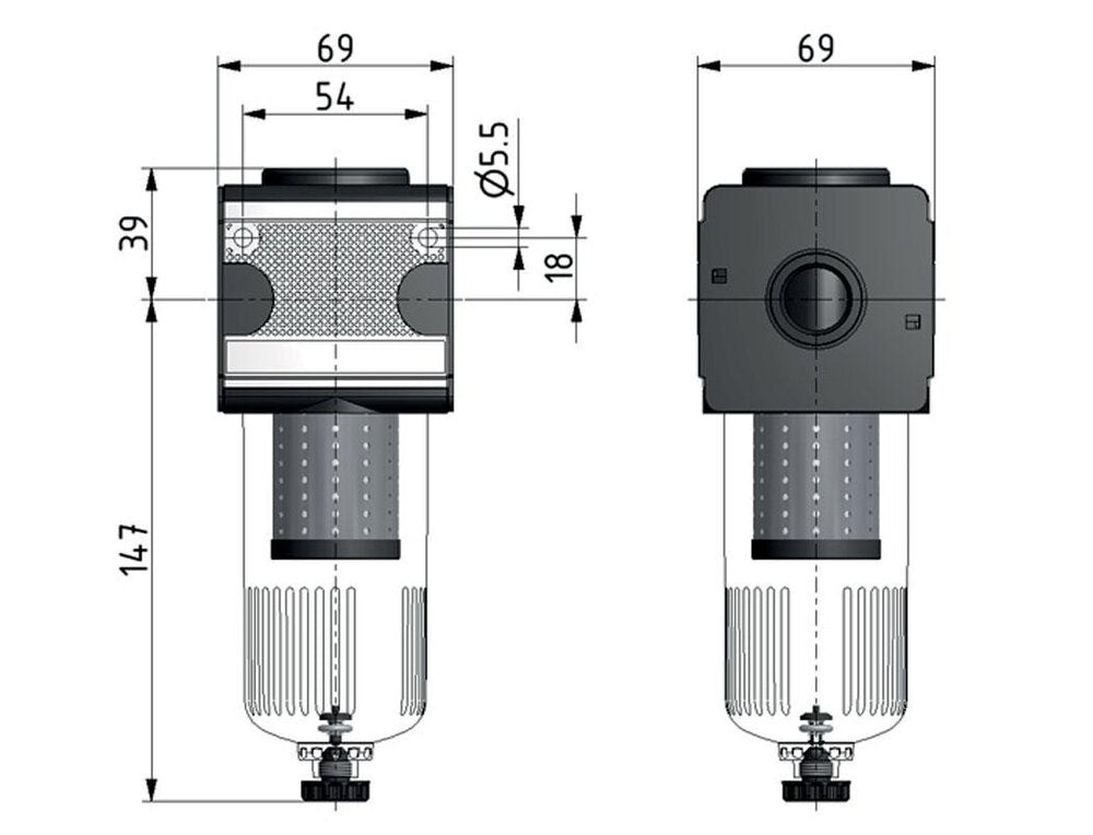 Voorfilter 0,3 micron G1/2'' 500 l/min Semi-Auto Polycarbonaat Multifix 2