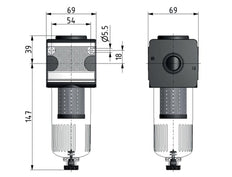 Voorfilter 0,3 micron G1/2'' 500 l/min Semi-Auto Polycarbonaat Multifix 2