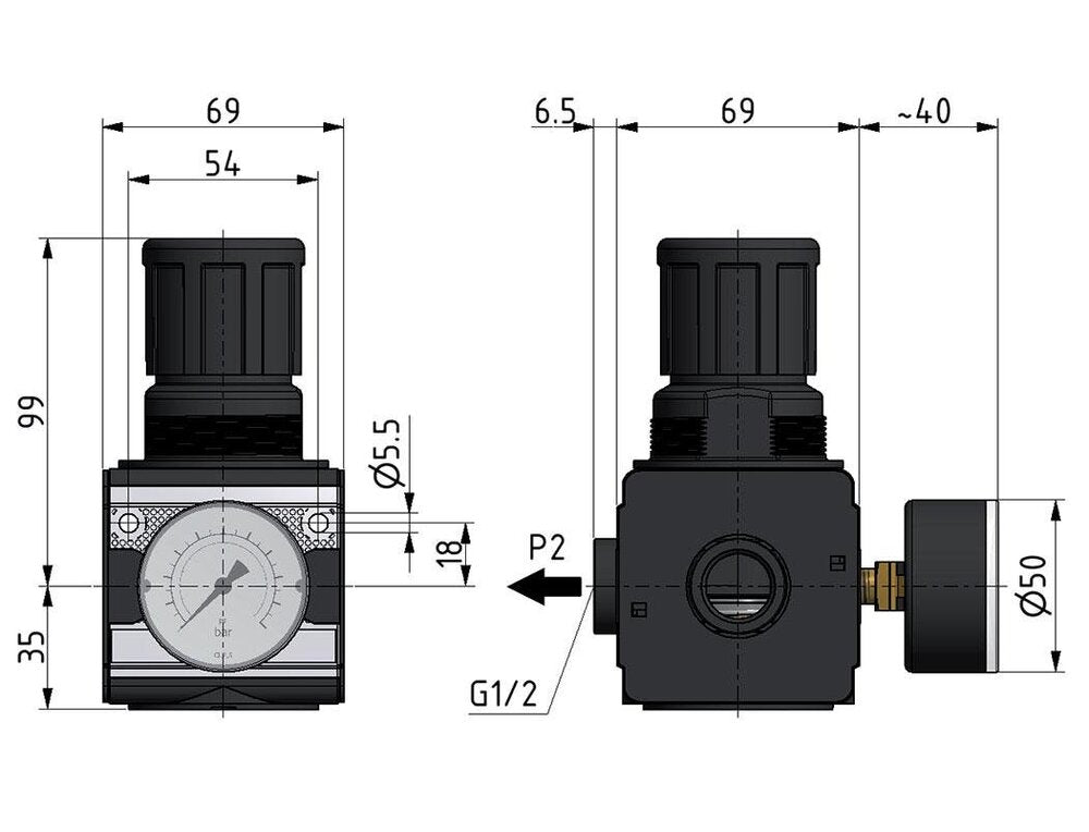 Pressure Regulator for Manifold Assembly G1/2'' 8500 l/min 0.5-10.0bar/7-145psi Zinc Die-Cast Cylinder Lock Multifix 2